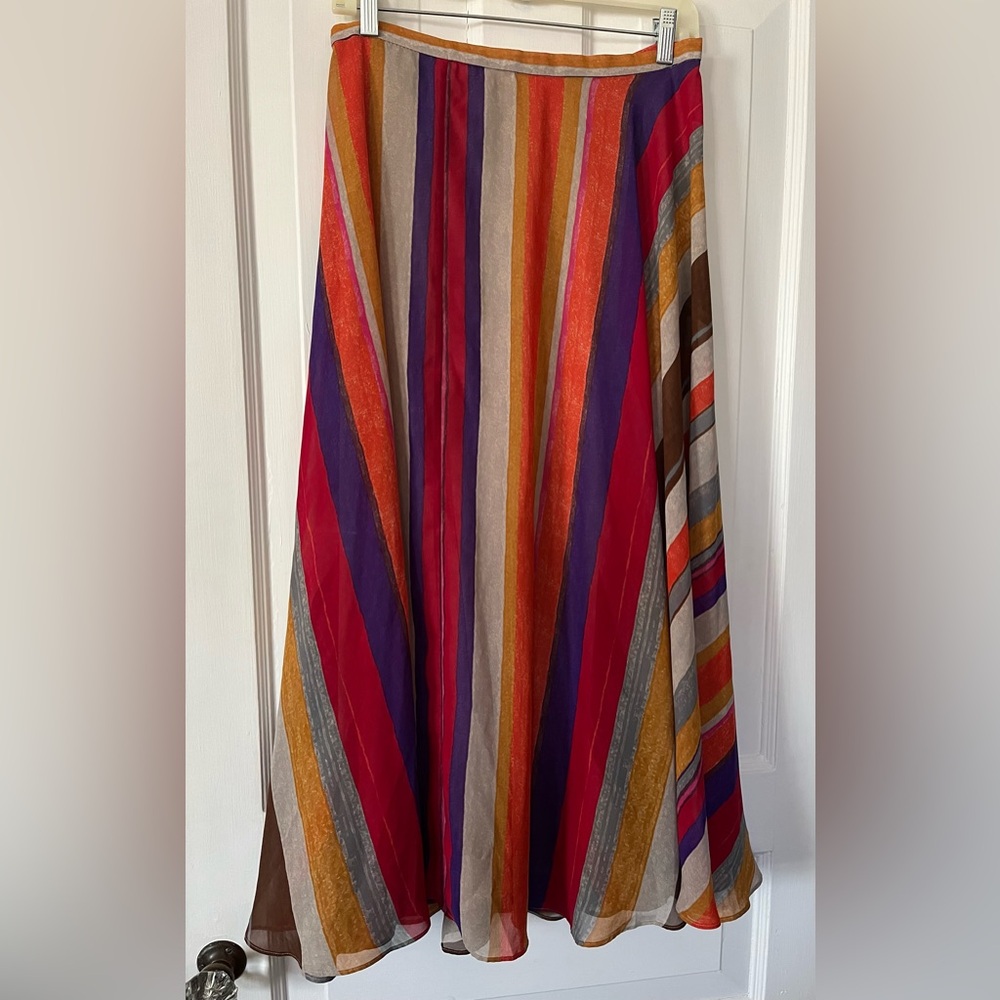 Lauren Ralph Lauren Size 4 Striped Chiffon A-line Midi Skirt